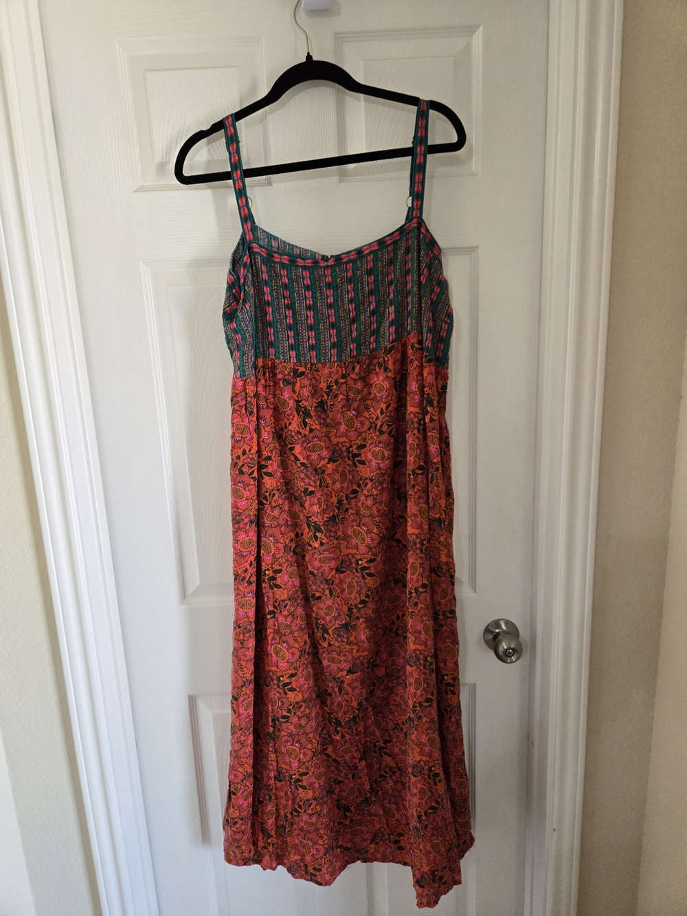NATURAL LIFE Pink Floral Maxi Dress with Teal Accent